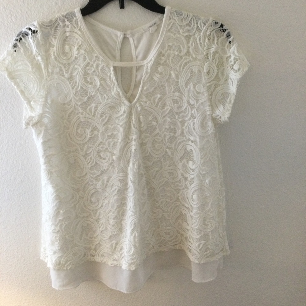 Maurice’s White Lined Lace Top Shirt Size XL